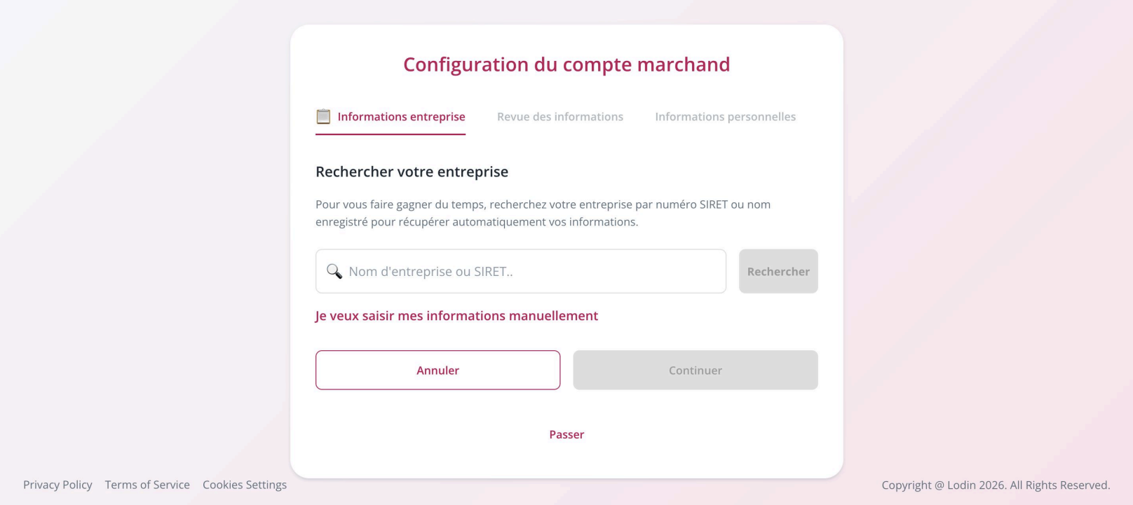 Configurer le compte marchand